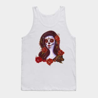 Autumn Rose day of the dead art by Renee Lavoie Tank Top